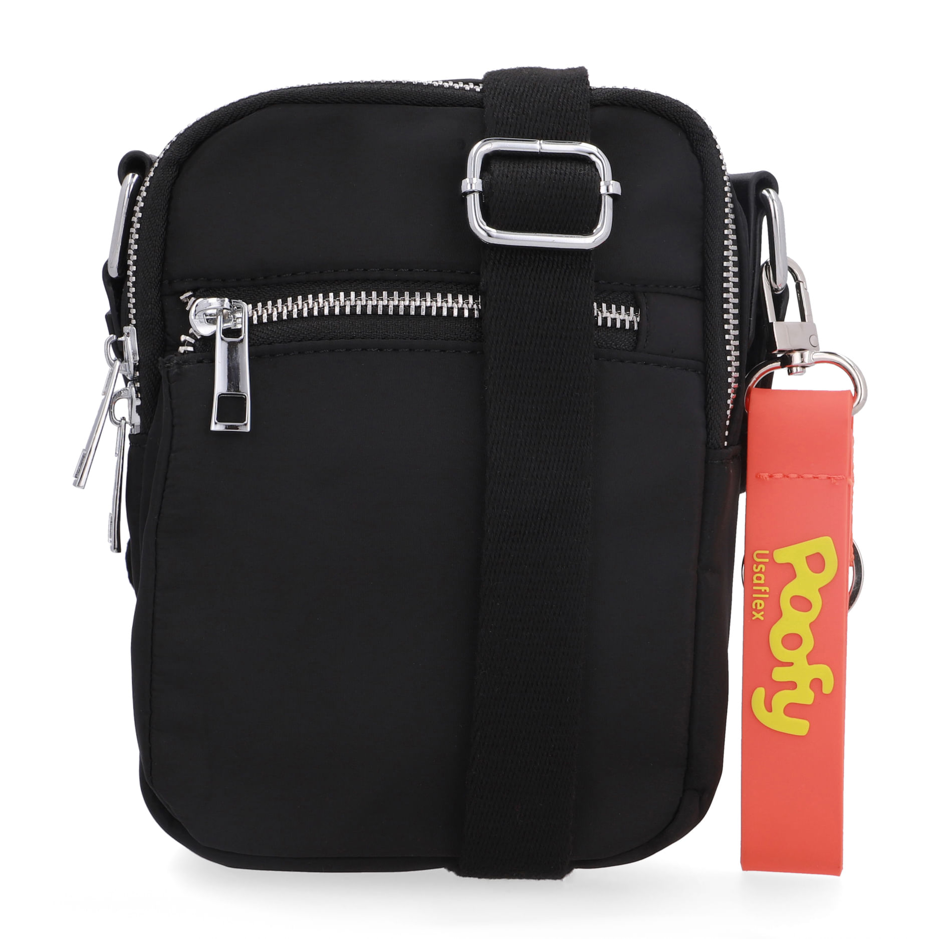 Bolsa Tiracolo Poofy Nylon Preta Zíper