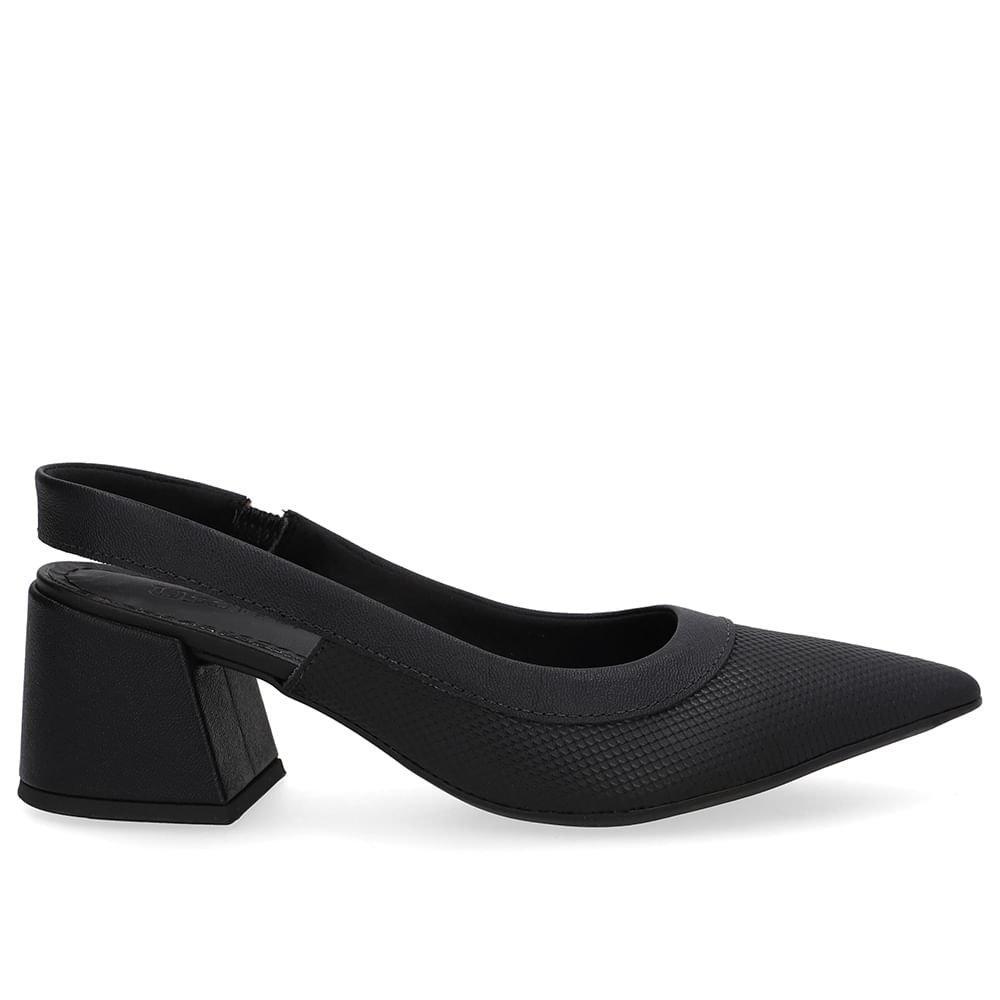 Slingback Preto Salto Bico Fino