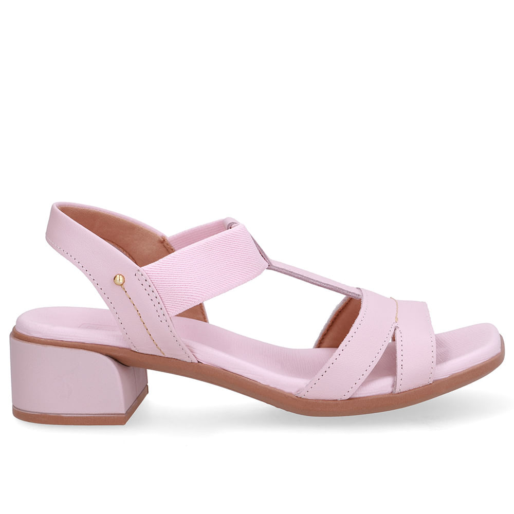 Sandália Couro Rosa Costura Enfeite