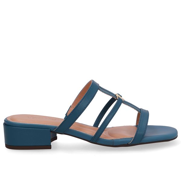 Tamanco Salto Bloco Couro Azul 40