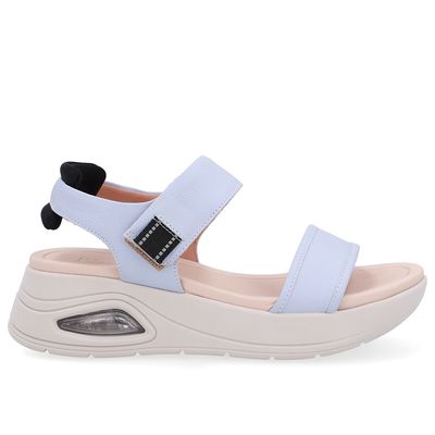 Sandália Salto Plataforma Couro Azul Fecho-Flex