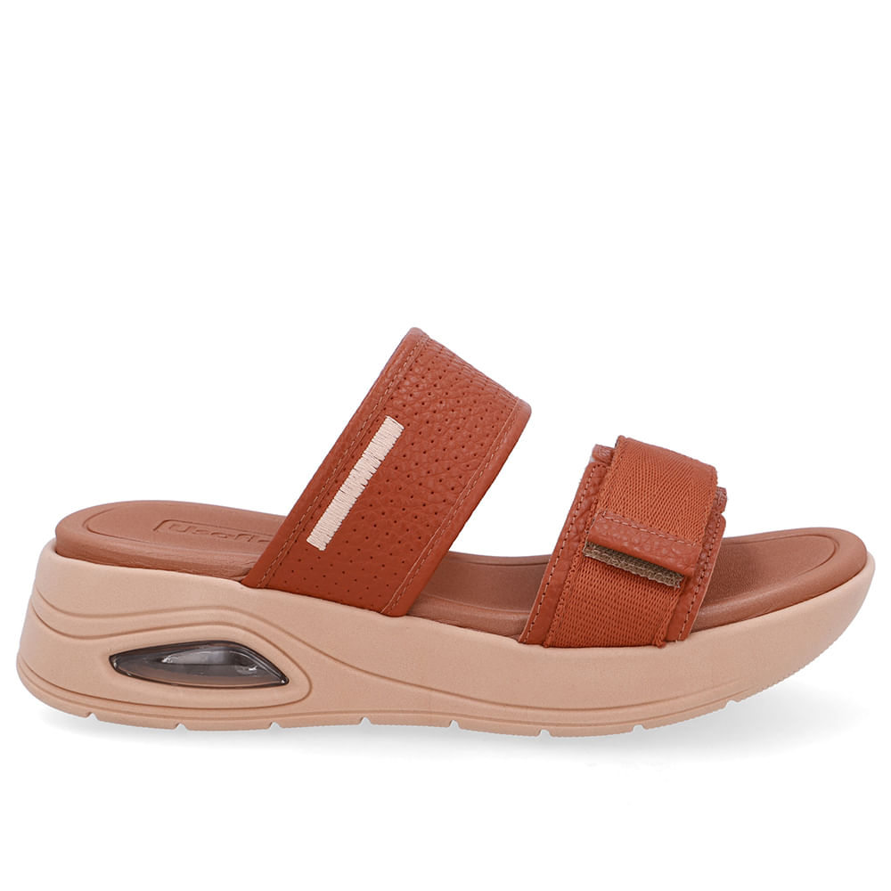 Tamanco Salto Plataforma Couro Marrom Fecho-Flex