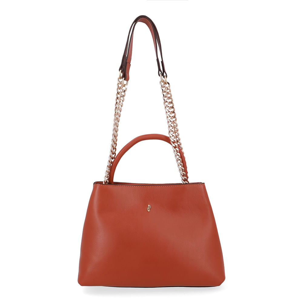 Bolsa Tote Couro Marrom Detalhe Corrente