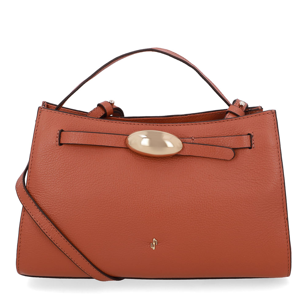 Bolsa Tote Couro Marrom Enfeite
