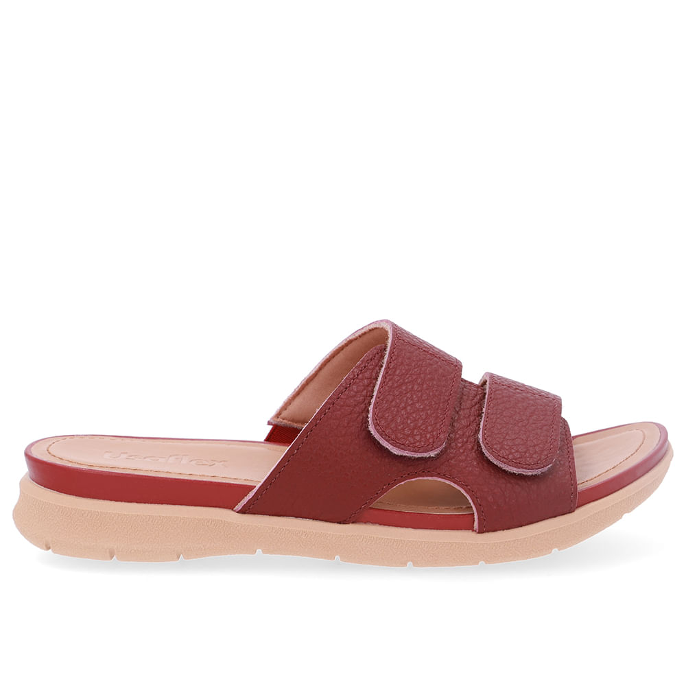 Slide Vermelho Plataforma Couro Fecho-Flex