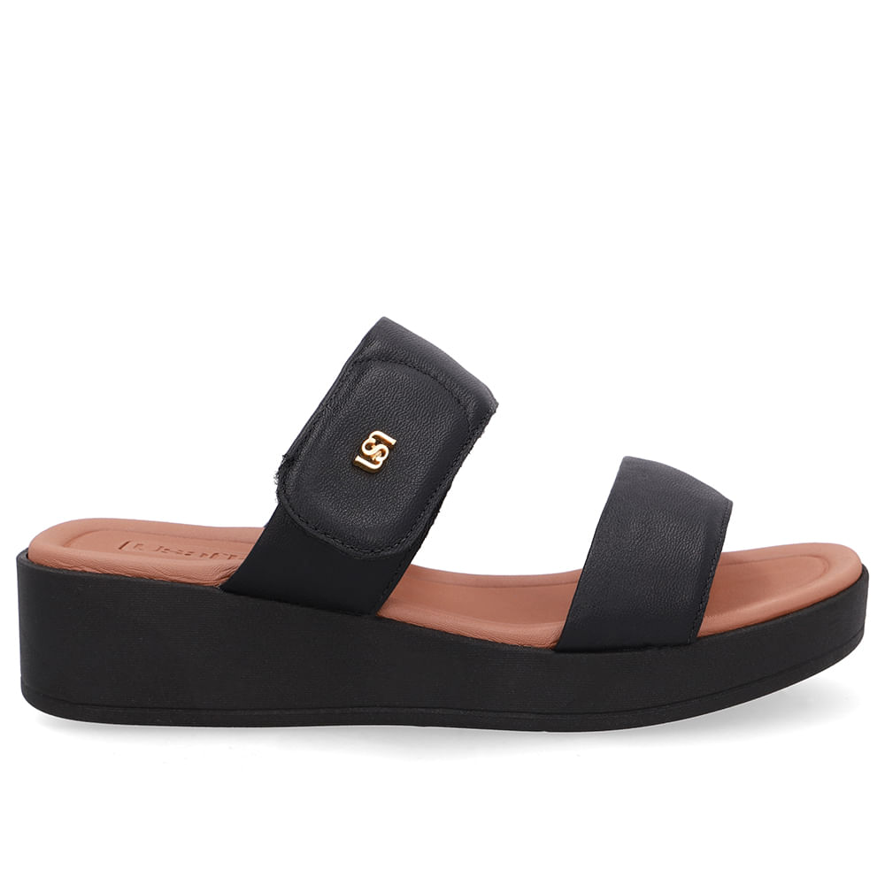 Tamanco Plataforma Couro Preto Fecho-Flex