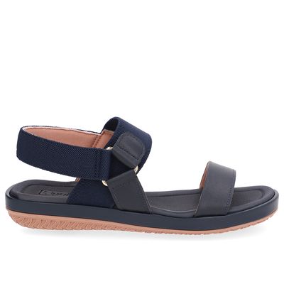 Sandália Baixa Couro Azul Elástico