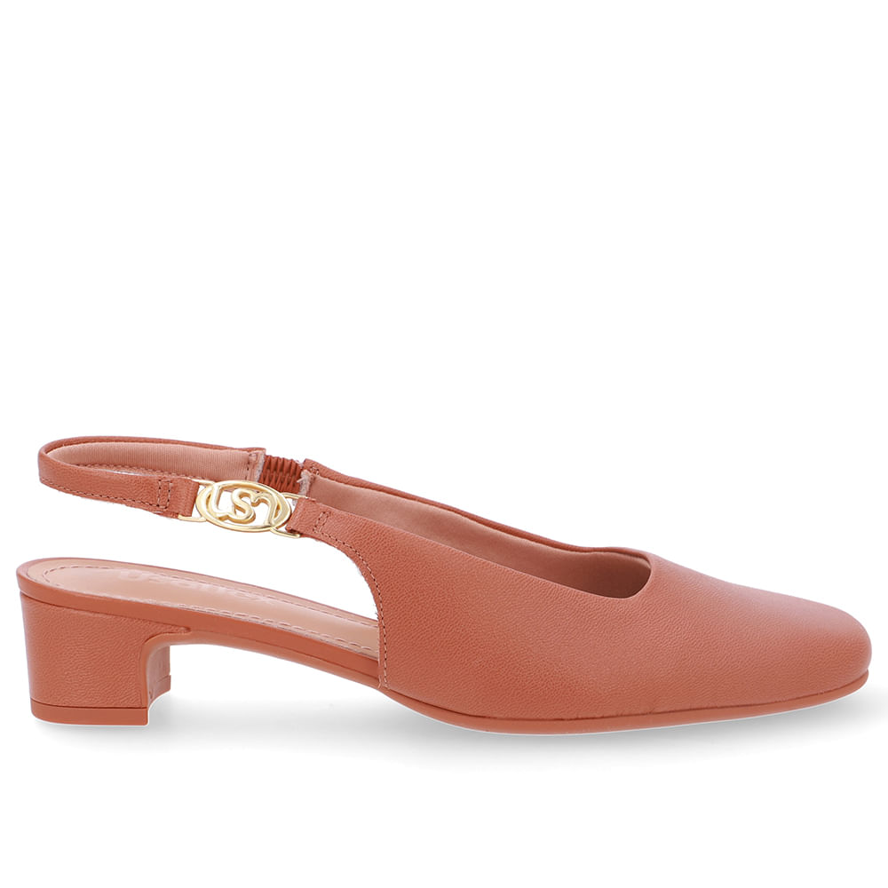 Slingback Marrom Salto Bloco Couro