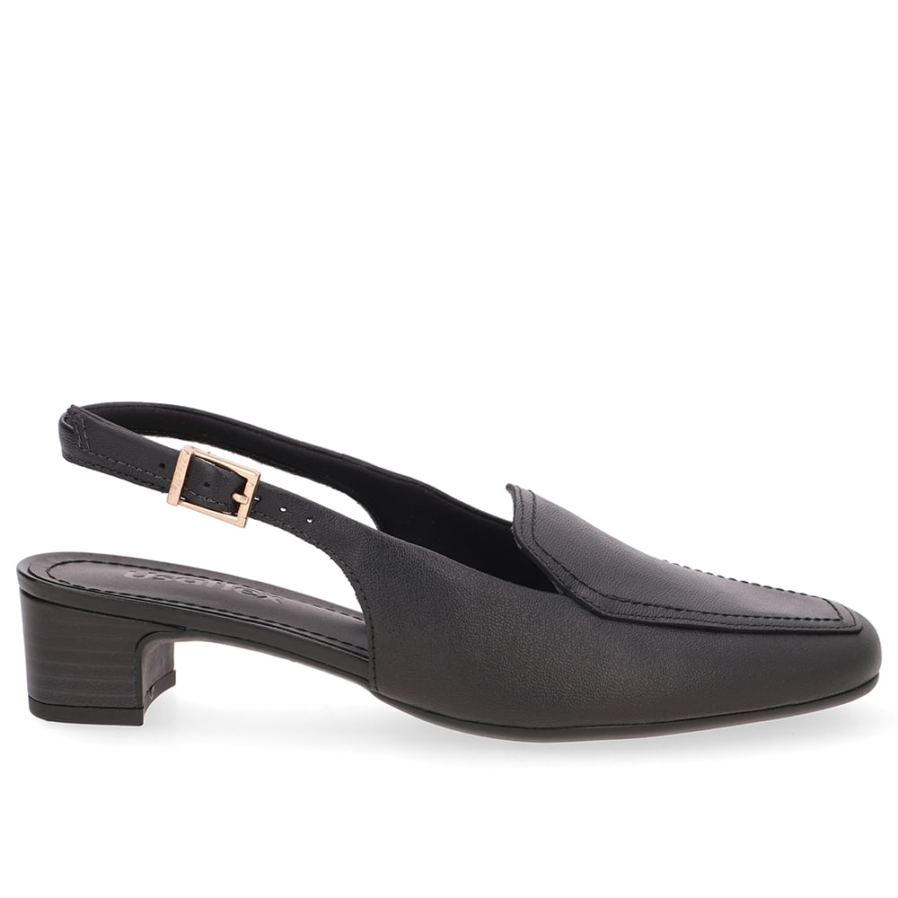 Slingback Preto Bico Quadrado Couro