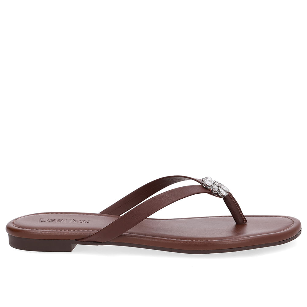 Chinelo Rasteiro Couro Marrom