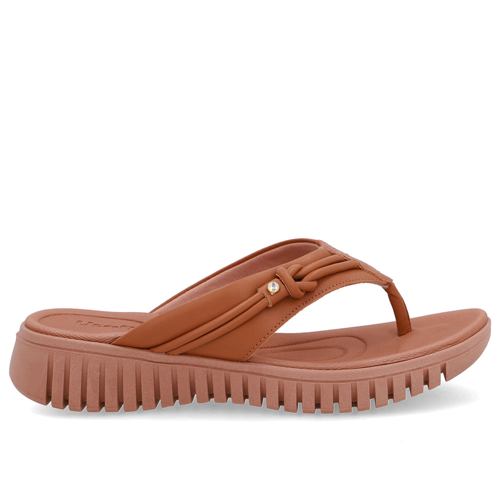 Chinelo Marrom Couro Tira Enfeite