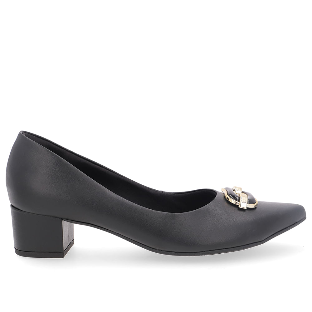 Scarpin Couro Preto Bico Fino