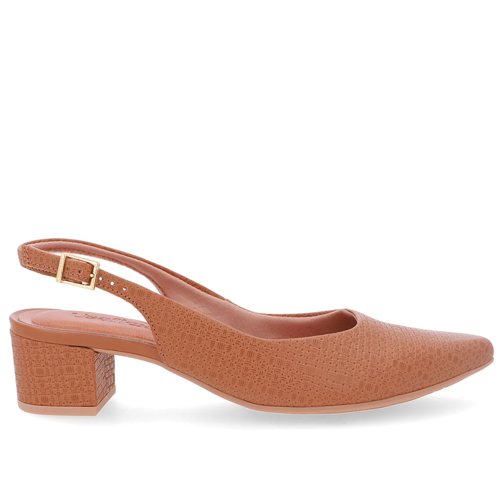 Slingback Marrom Couro Bico Fino Casual