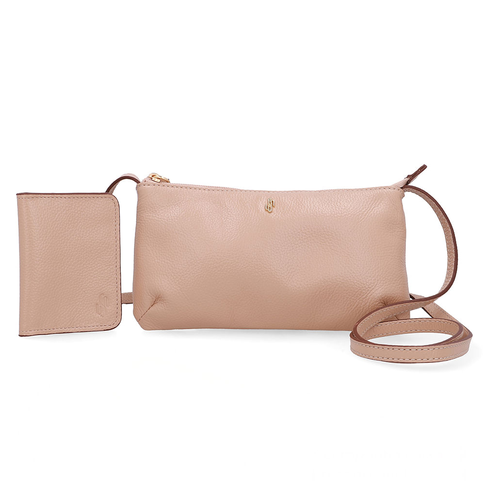 Combo Bolsa Tiracolo e Porta Cartão Bege