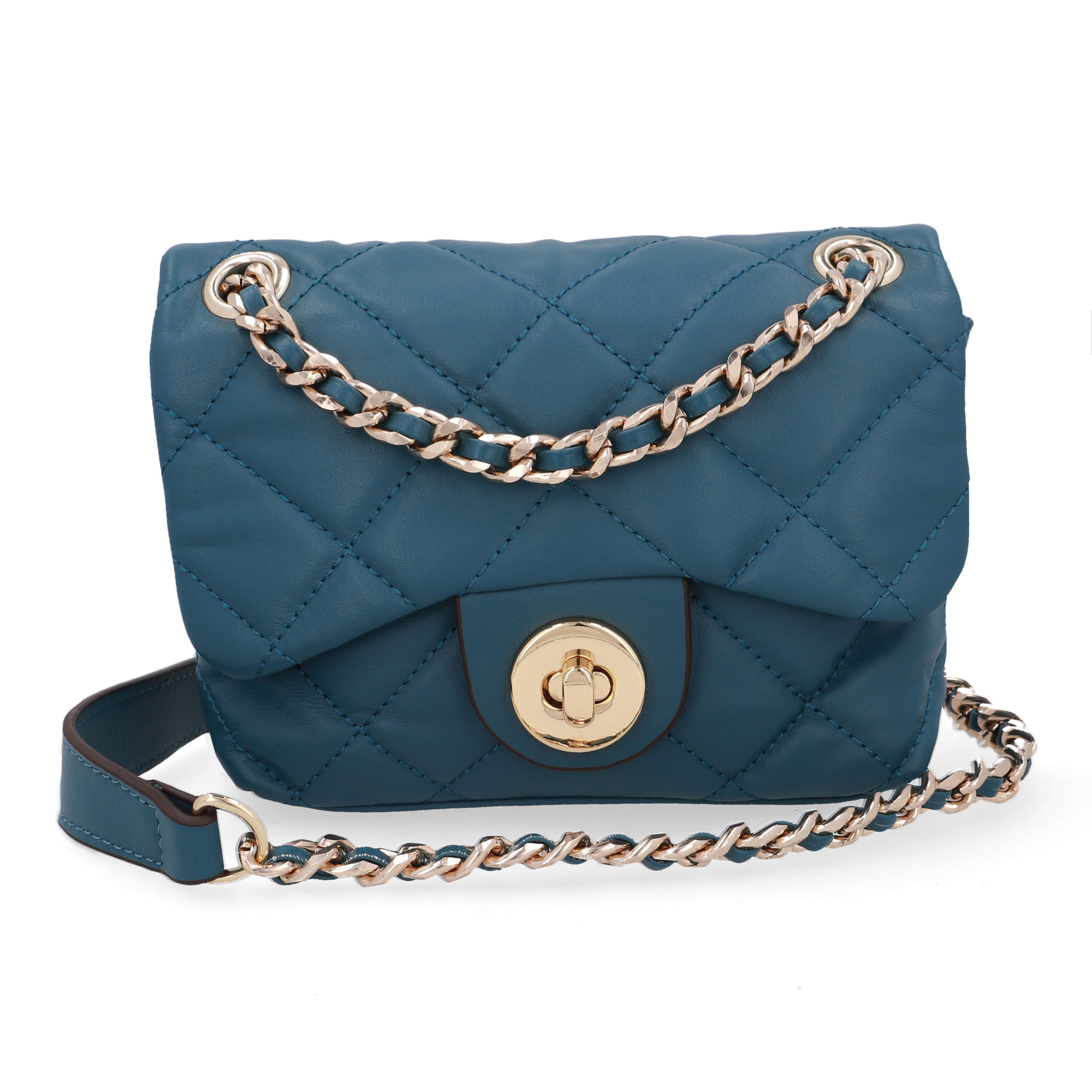 Bolsa Tiracolo Couro Azul Matelassê