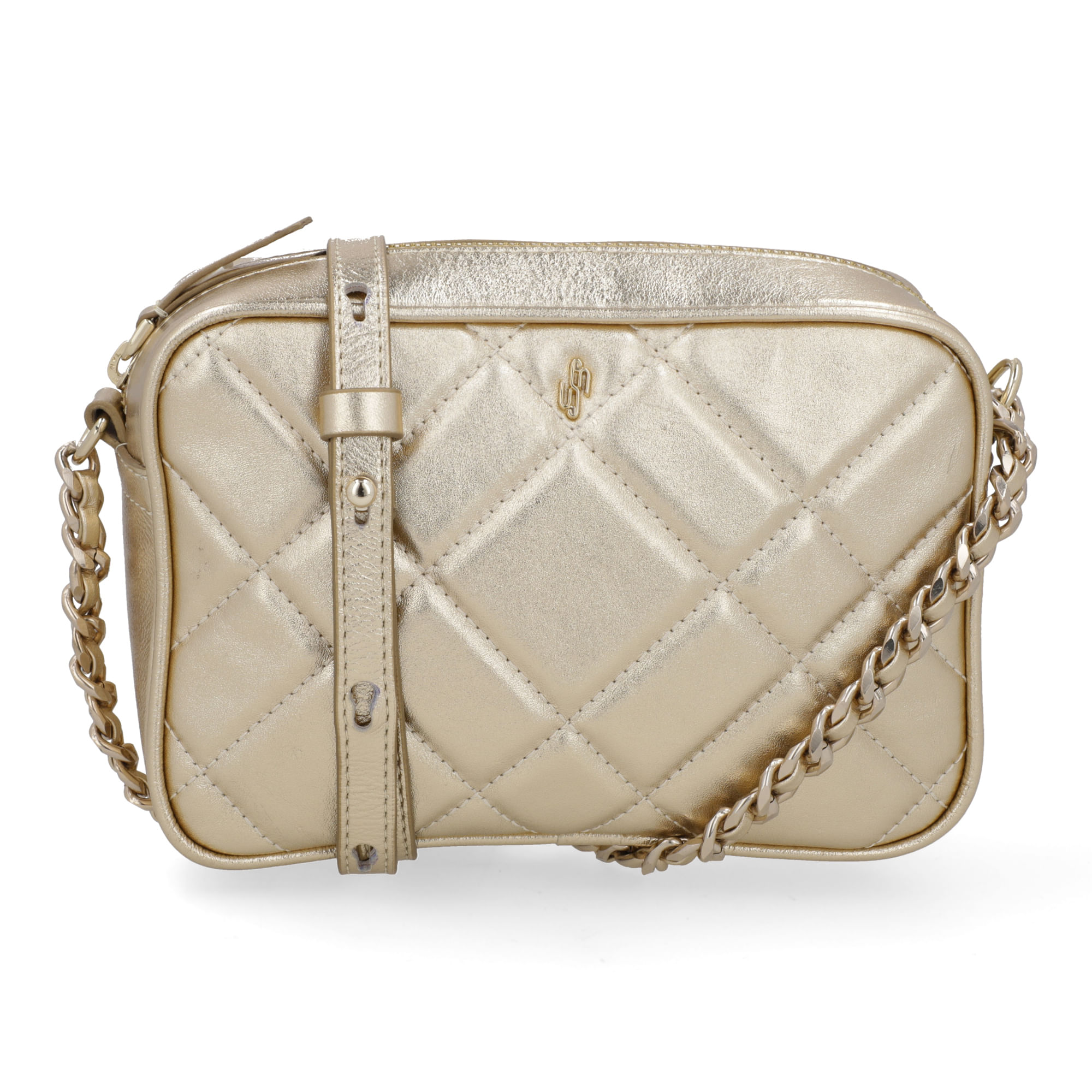 Bolsa Tiracolo Couro Metalizado Ouro Light