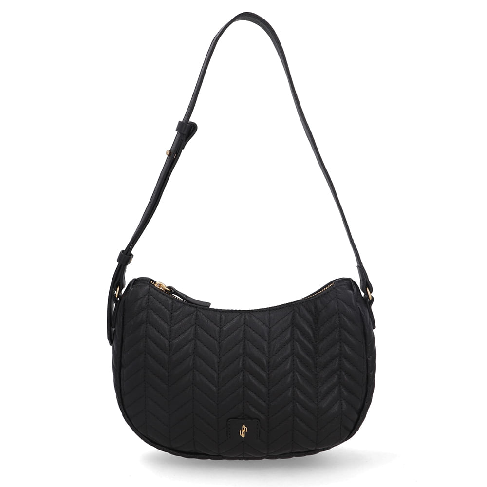 Bolsa Hobo Couro Preta Detalhe Bordado
