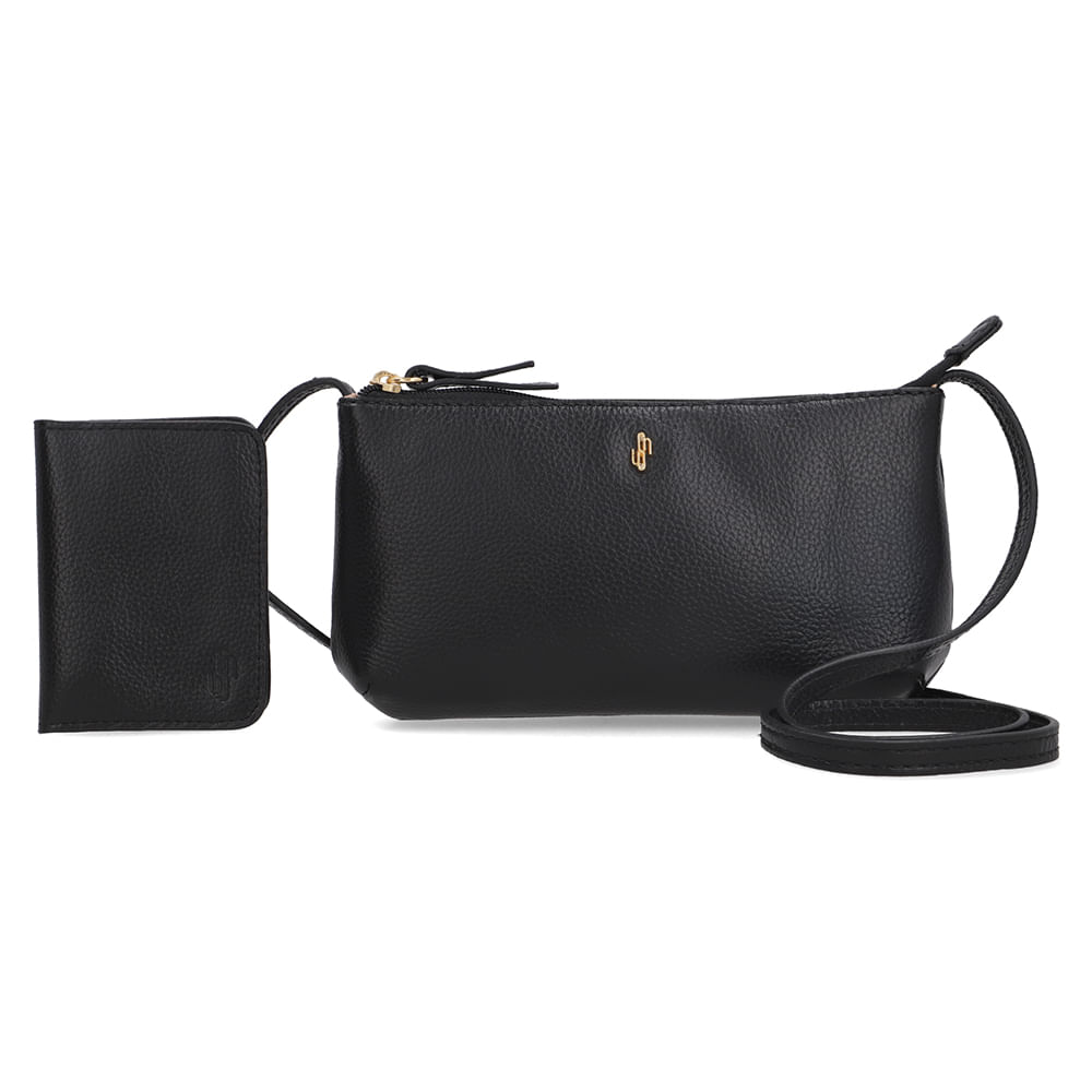 Combo Bolsa Tiracolo e Porta Cartão Preto