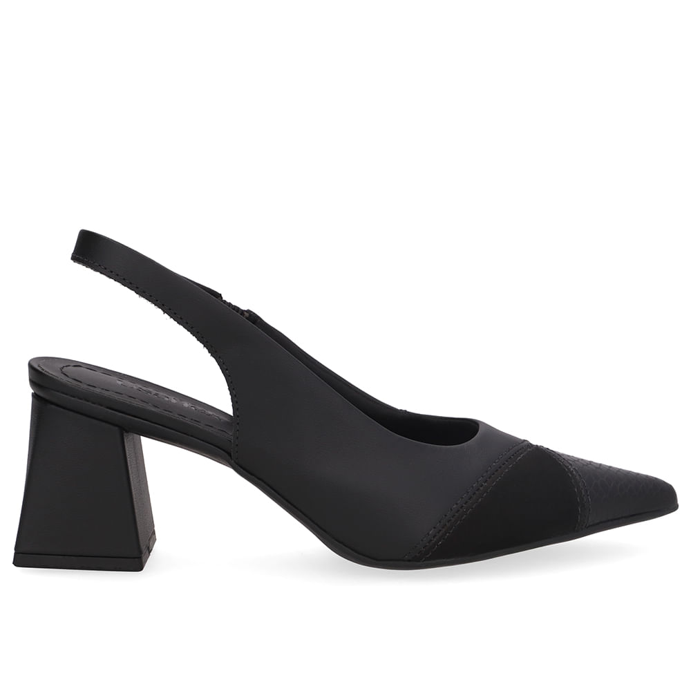 Slingback Preto Bico Fino Couro