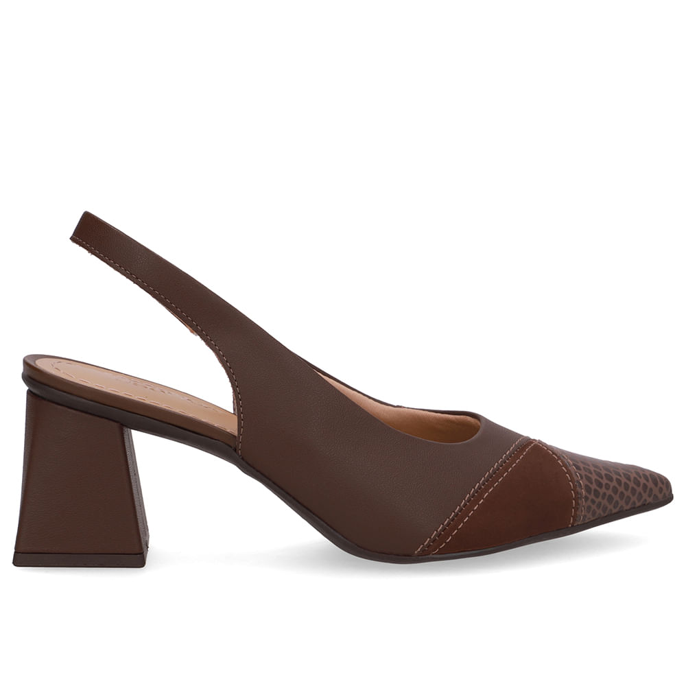 Slingback Marrom Bico Fino Couro