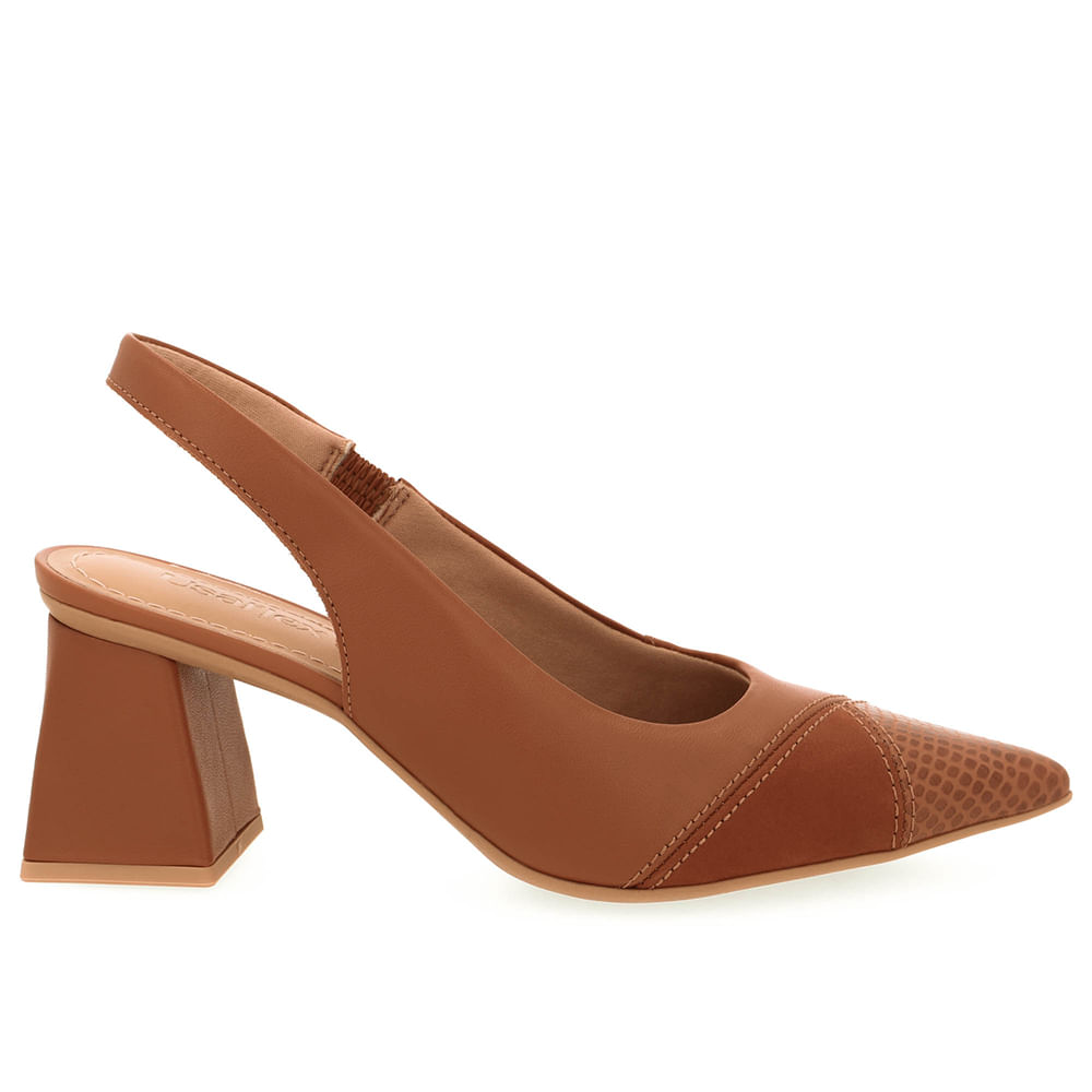 Slingback Marrom Bico Fino Couro