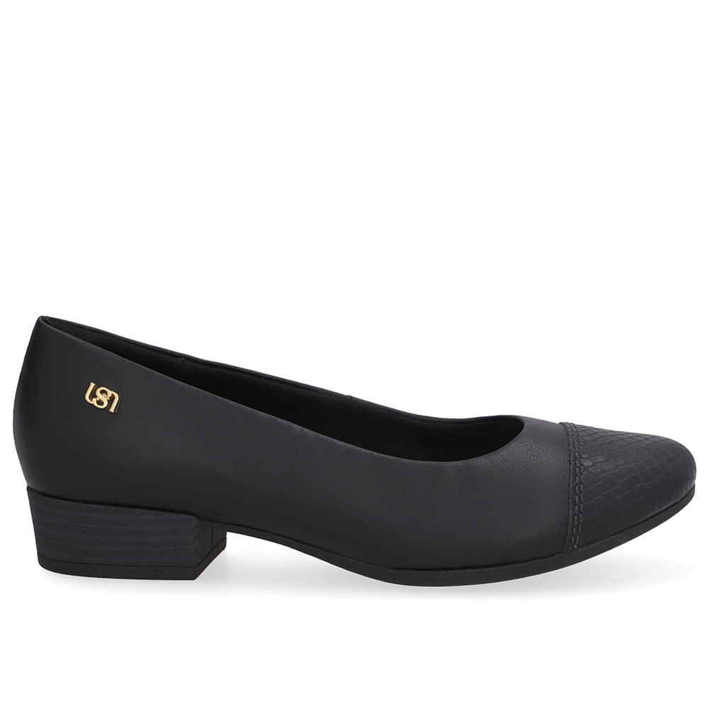 Scarpin Preto Salto Bloco Couro