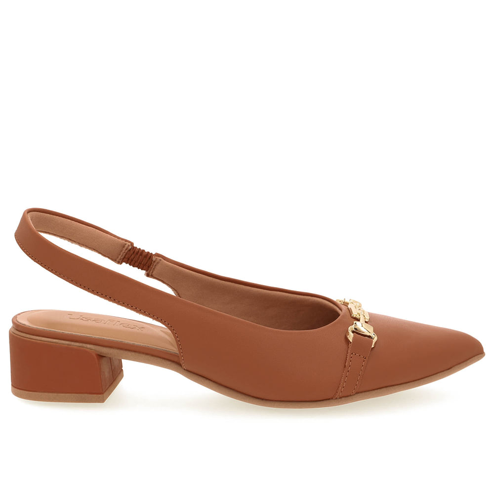 Slingback Marrom Couro Bico Fino Bridão