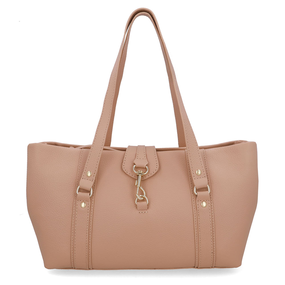 Bolsa Shopper Couro Bege Zíper Mosquetão