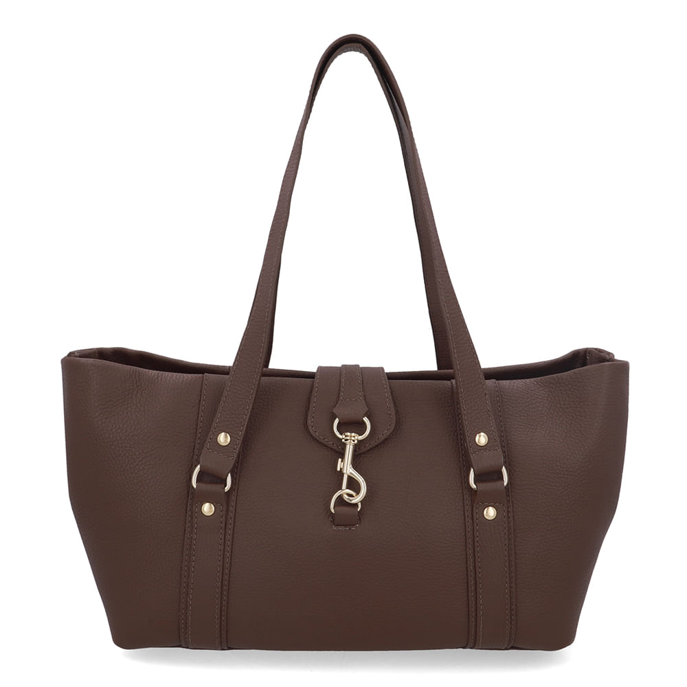Bolsa Shopper Couro Marrom Zíper Mosquetão