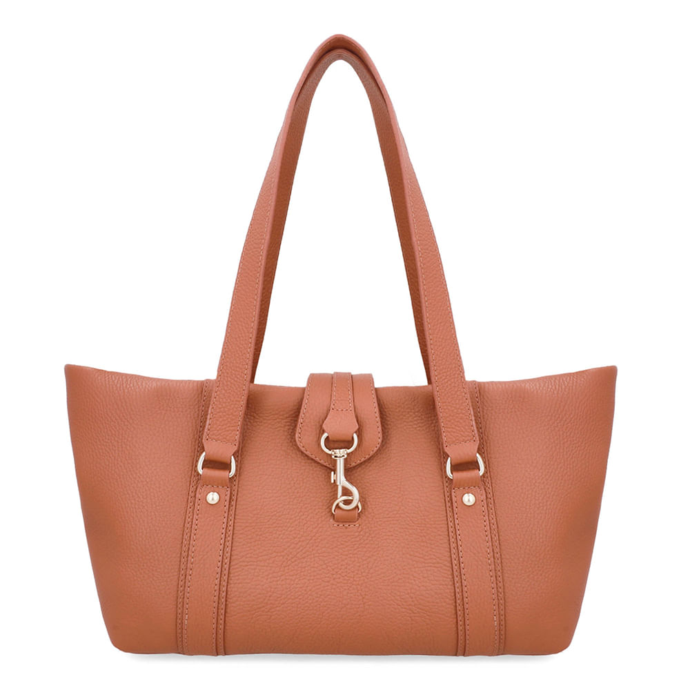 Bolsa Shopper Couro Marrom Zíper Mosquetão