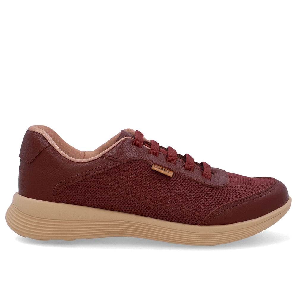 Tênis Couro Vermelho Lateral Tecido