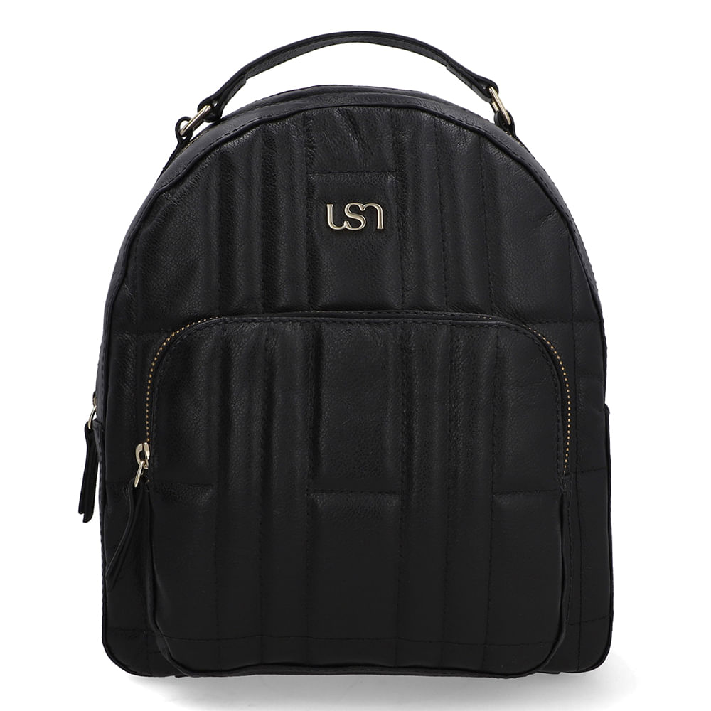 Mochila Couro Preta Matelassê Bolsa Frontal