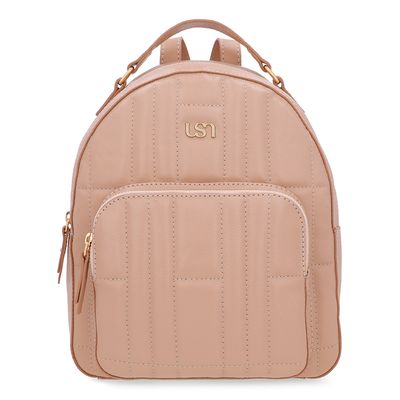 Mochila Couro Bege Matelassê Bolsa Frontal