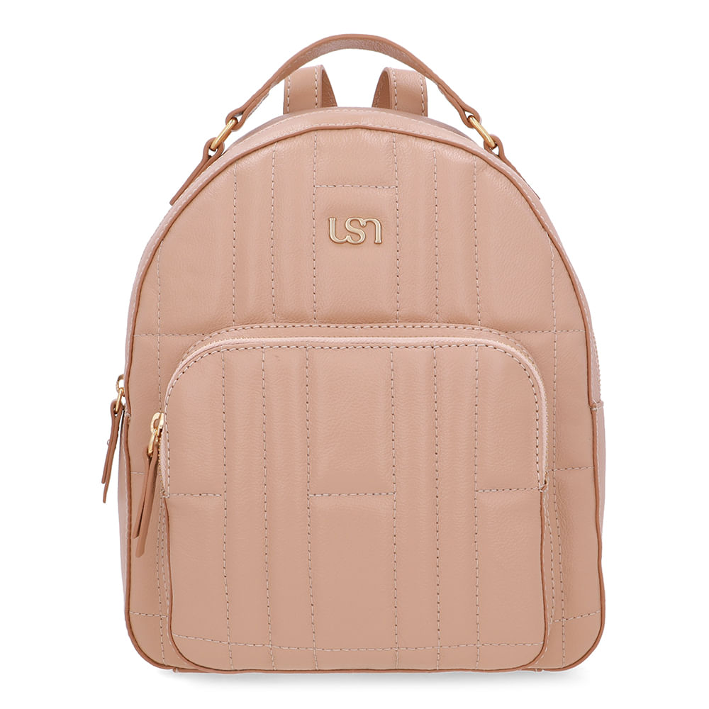 Mochila Couro Bege Matelassê Bolsa Frontal