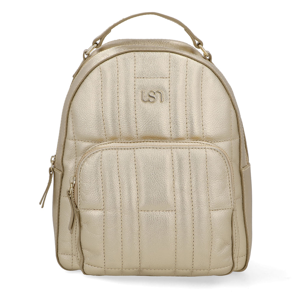 Mochila Couro Dourada Matelassê Bolsa Frontal