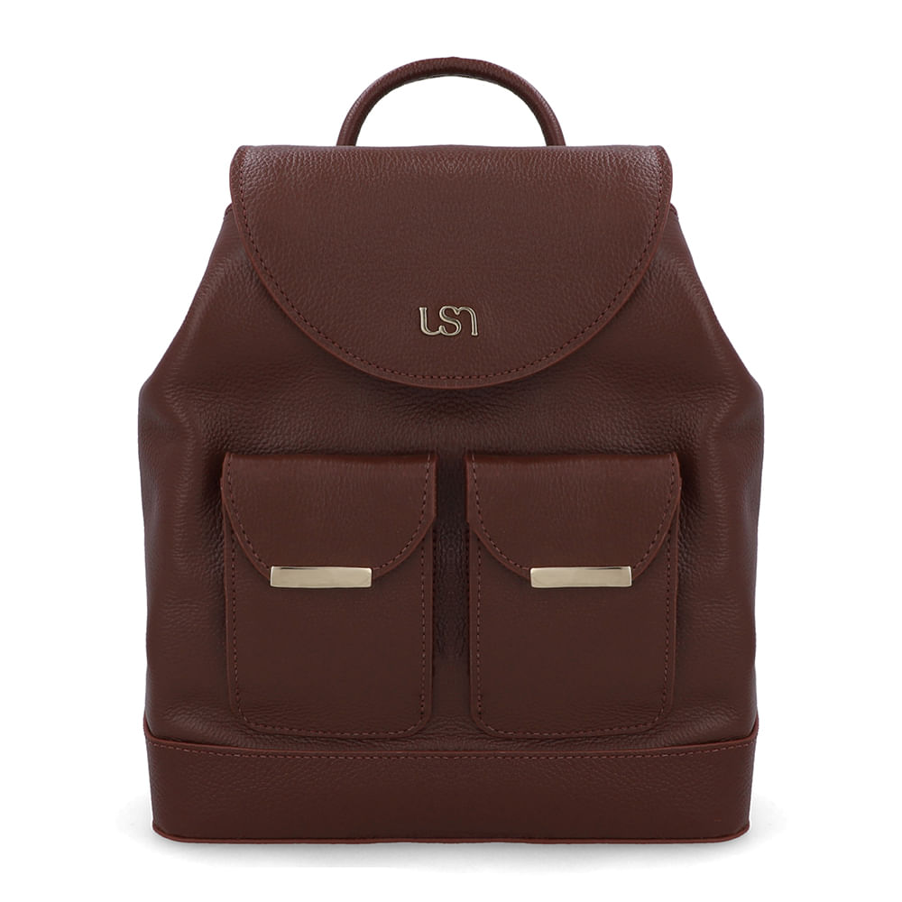Mochila Couro Vermelha Bolso Frontal