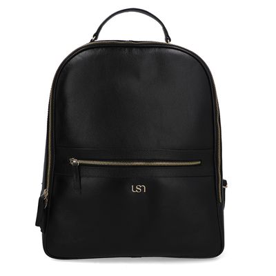 Mochila Couro Preta Zíper