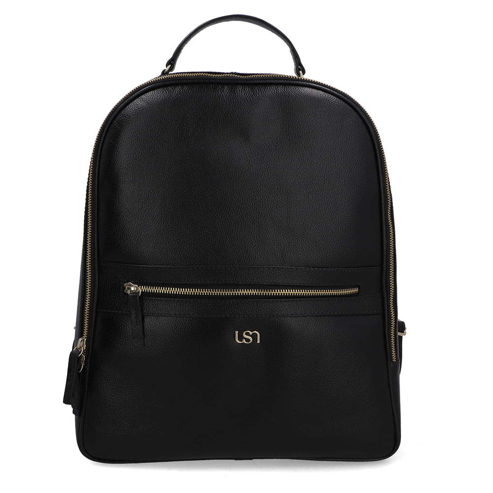 Mochila Couro Preta Zíper