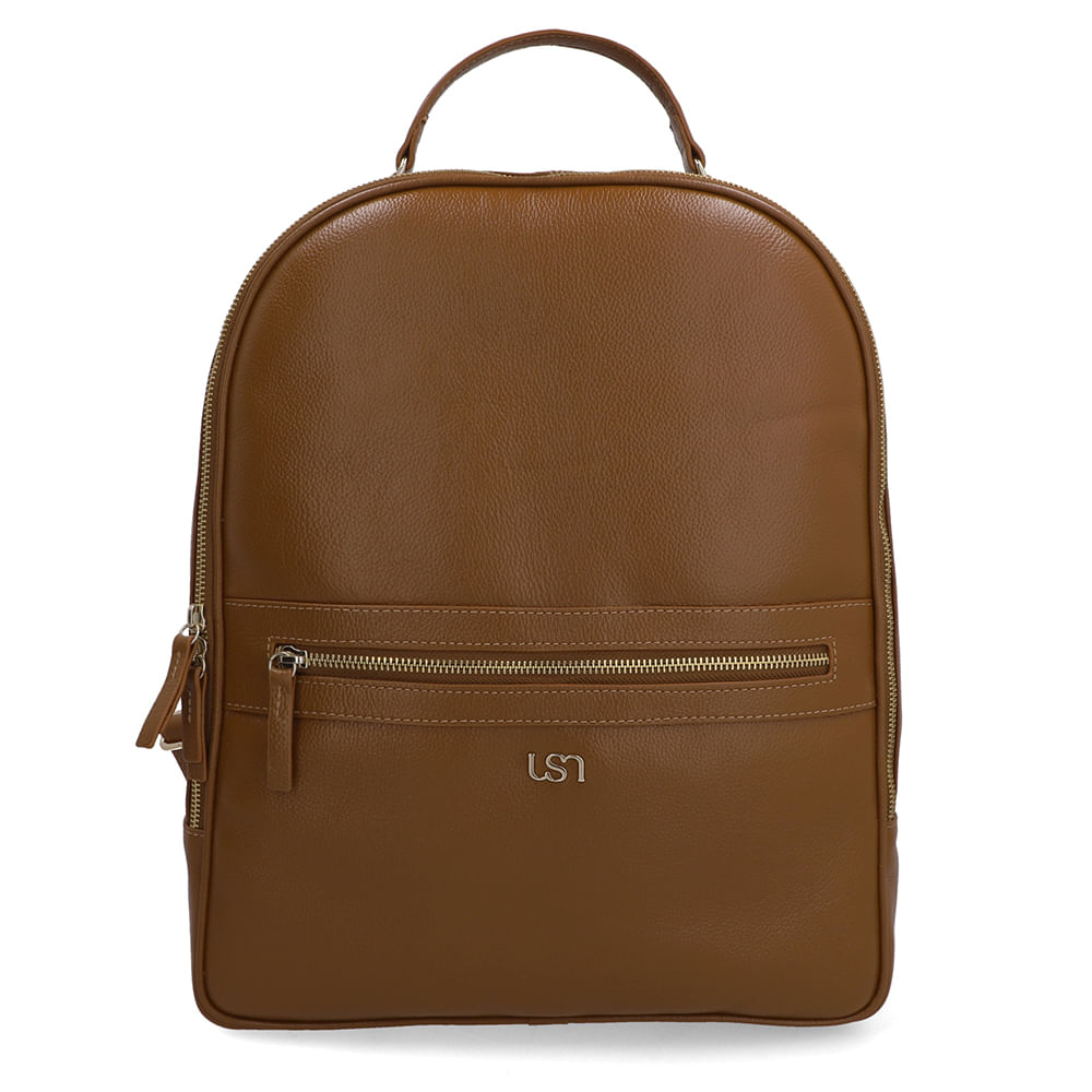 Mochila Couro Marrom Zíper