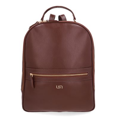 Mochila Couro Marrom Pinhão Zíper