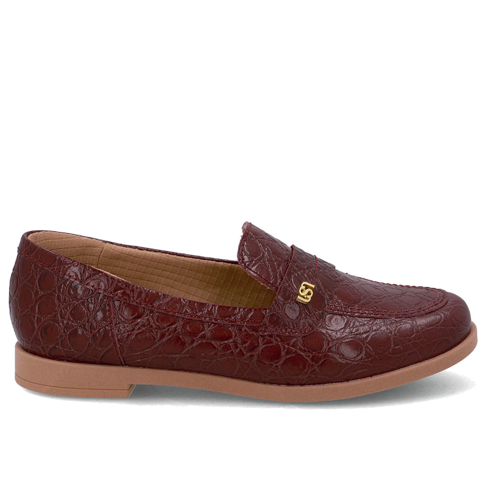 Loafer Couro Croco Vermelho Tira Monograma