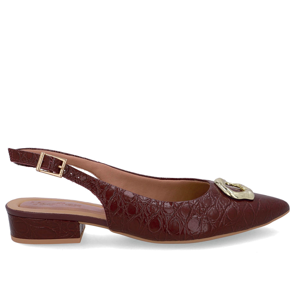Slingback Vermelho Couro Croco Enfeite