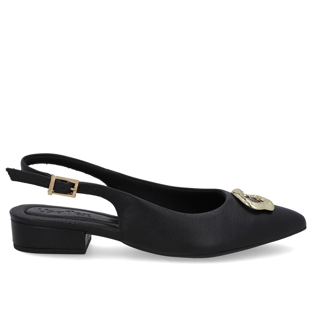 Slingback Preto Couro Enfeite
