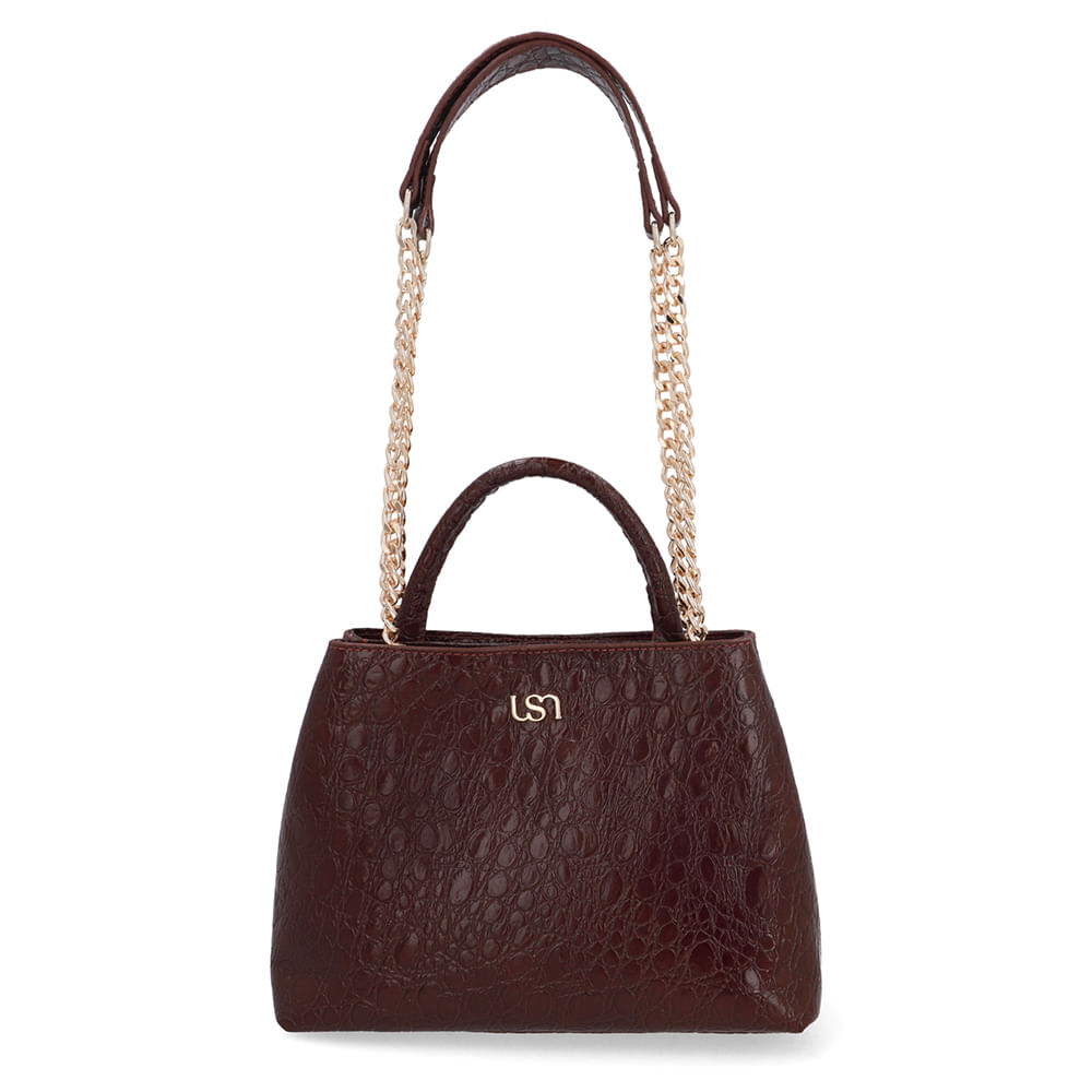 Bolsa Tote Couro Croco Vermelha Detalhe Corrente