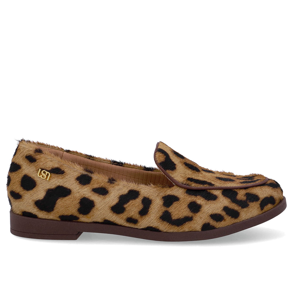 Loafer Couro Animal Print Pelo