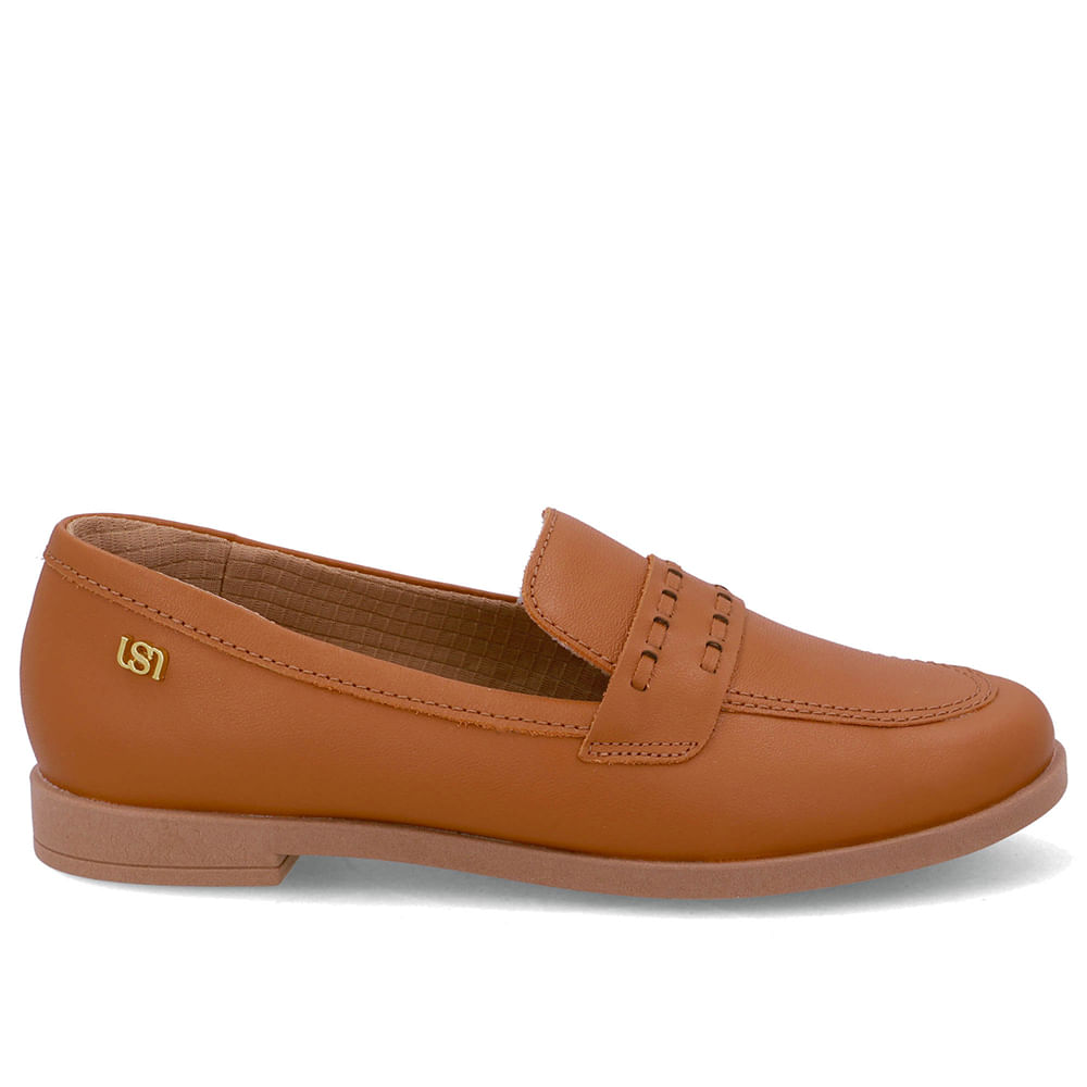 Loafer Couro Marrom Pesponto