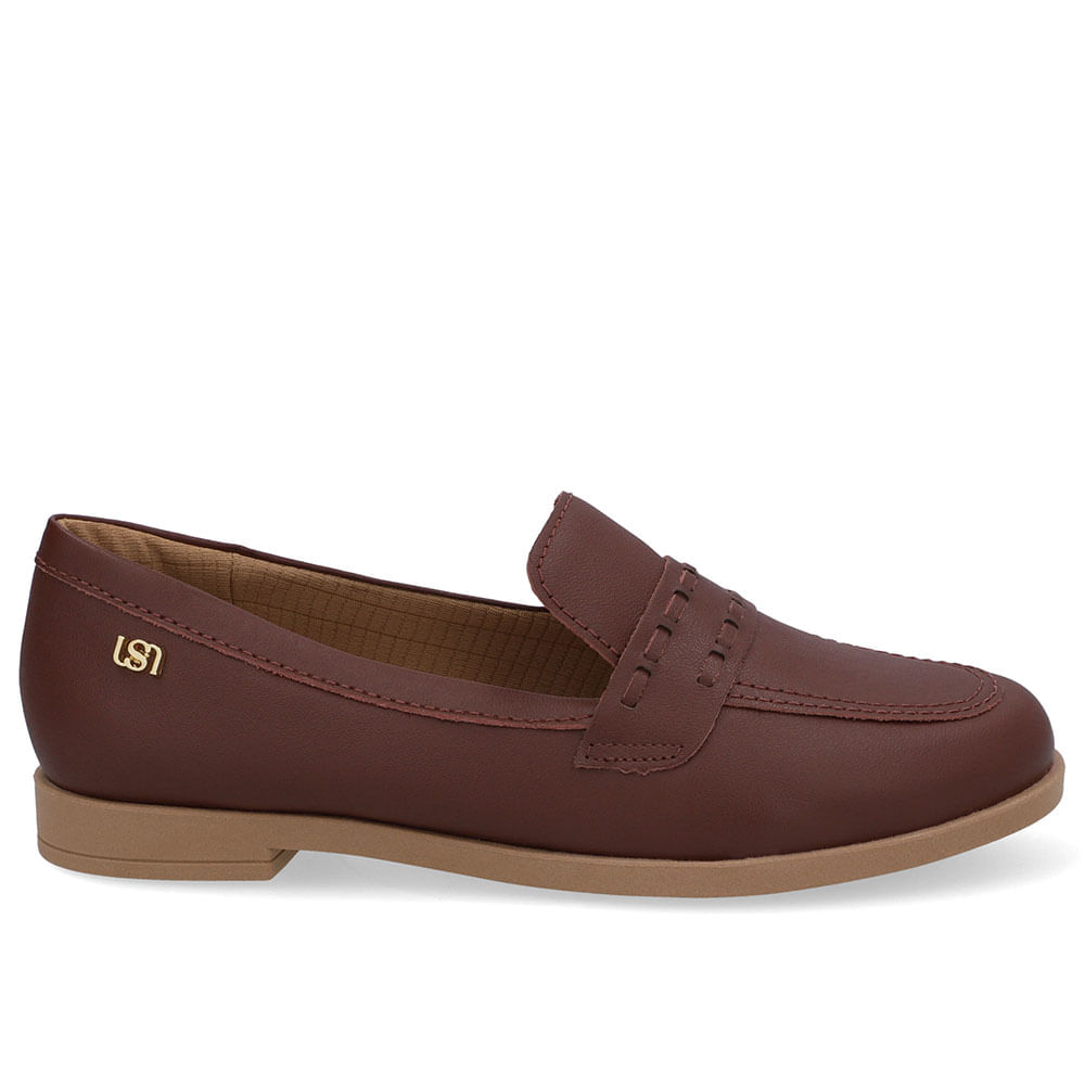 Loafer Couro Vermelho Pesponto