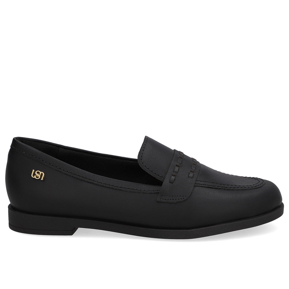 Loafer Couro Preto Pesponto