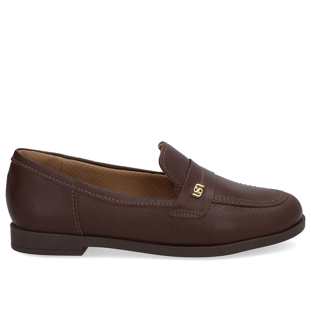Loafer Couro Preto Tira Monograma