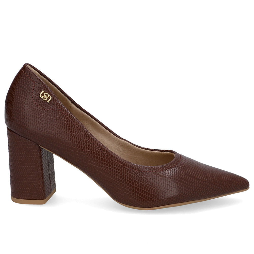 Scarpin Vermelho Salto Bloco Couro Bico Fino